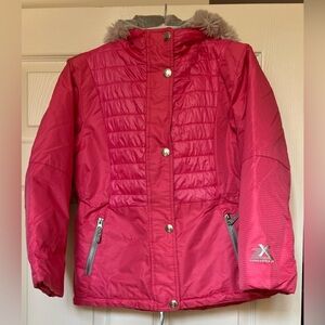 EUC ZERO XPOSUR Girls Hot Pink Fandango Puffer Coat w/ Grey Faux Fur Size 10/12